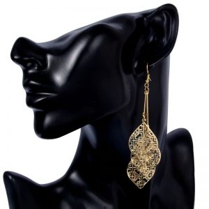 Leaf Shape Square Pattern Drop Earrings - Gold - Display