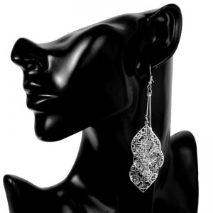 Leaf Shape Square Pattern Drop Earrings - Silver - Display
