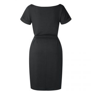 Short Sleeve Boat Neck Casual Pencil Dress - Black - Back