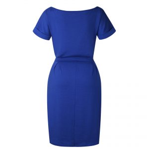 Short Sleeve Boat Neck Casual Pencil Dress - Blue - Back