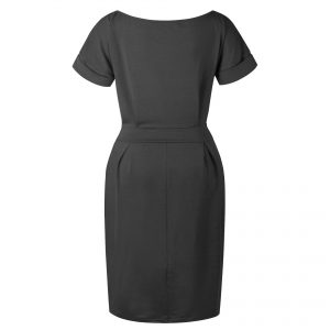 Short Sleeve Boat Neck Casual Pencil Dress - Dark Gray - Back