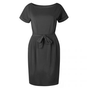 Short Sleeve Boat Neck Casual Pencil Dress - Dark Gray - Front