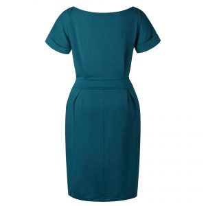 Short Sleeve Boat Neck Casual Pencil Dress - Dark Green - Back