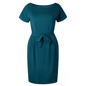 Short Sleeve Boat Neck Casual Pencil Dress - Dark Green - Front