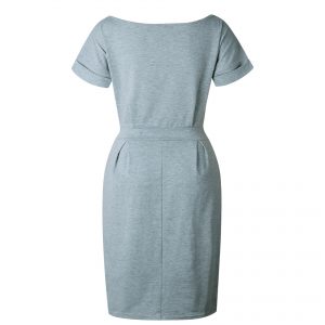 Short Sleeve Boat Neck Casual Pencil Dress - Gray - Back