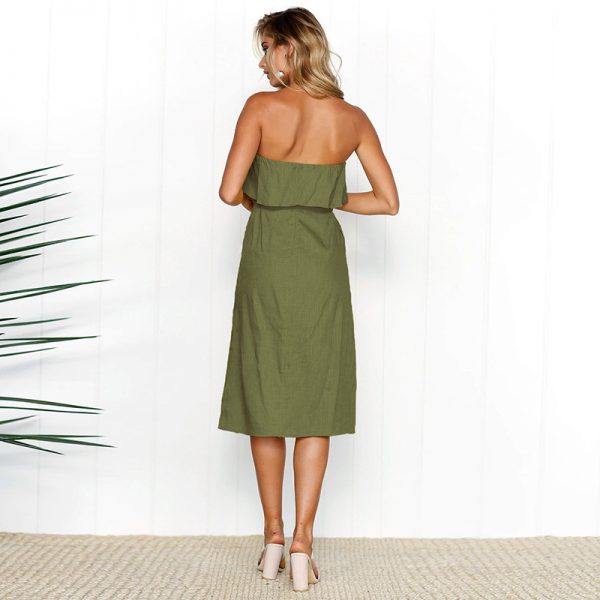 Strapless Summer Safari Dress - Army Green - Back - Model