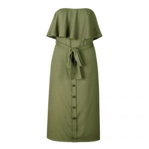 Strapless Summer Safari Dress - Army Green - Front