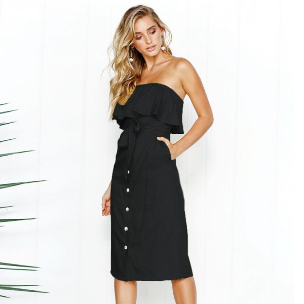 Strapless Summer Safari Dress - Black - Front - Model