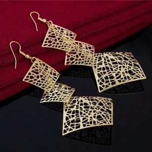 Vintage Square Pendant Drop Earrings - Gold