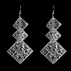 Vintage Square Pendant Drop Earrings - Silver