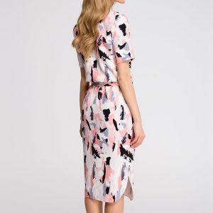 Abstract Short Sleeve Round Neck Casual Dress - Watermelon - Back - Model