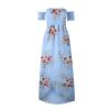 Floral Boho Off Shoulder Summer Maxi Dress - Blue - Front