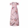 Floral Boho Off Shoulder Summer Maxi Dress - Pink - Front