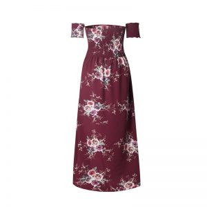Floral Boho Off Shoulder Summer Maxi Dress - Red - Back
