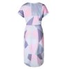 Geometric Print Short Sleeve Round Neck Summer Dress - Pink and Grey Abstract - Back