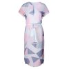 Geometric Print Short Sleeve Round Neck Summer Dress - Pink and Grey Abstract - Front