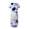 Geometric Print Short Sleeve Round Neck Summer Dress - Pink and Navy Abstract - Back