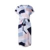 Geometric Print Short Sleeve Round Neck Summer Dress - Pink and Navy Abstract - Front