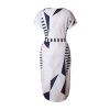 Geometric Print Short Sleeve Round Neck Summer Dress - Pink and Navy Lines - Back