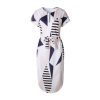 Geometric Print Short Sleeve Round Neck Summer Dress - Pink and Navy Lines - Front